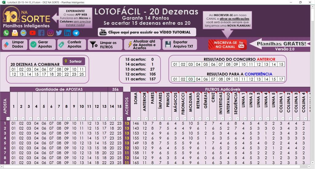 Dez Na Sorte Loterias Planilhas Inteligentes Gratis