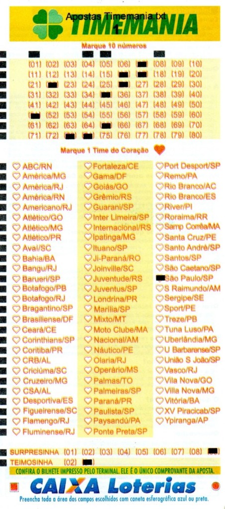 Aposta Timemania Volante da Caixa